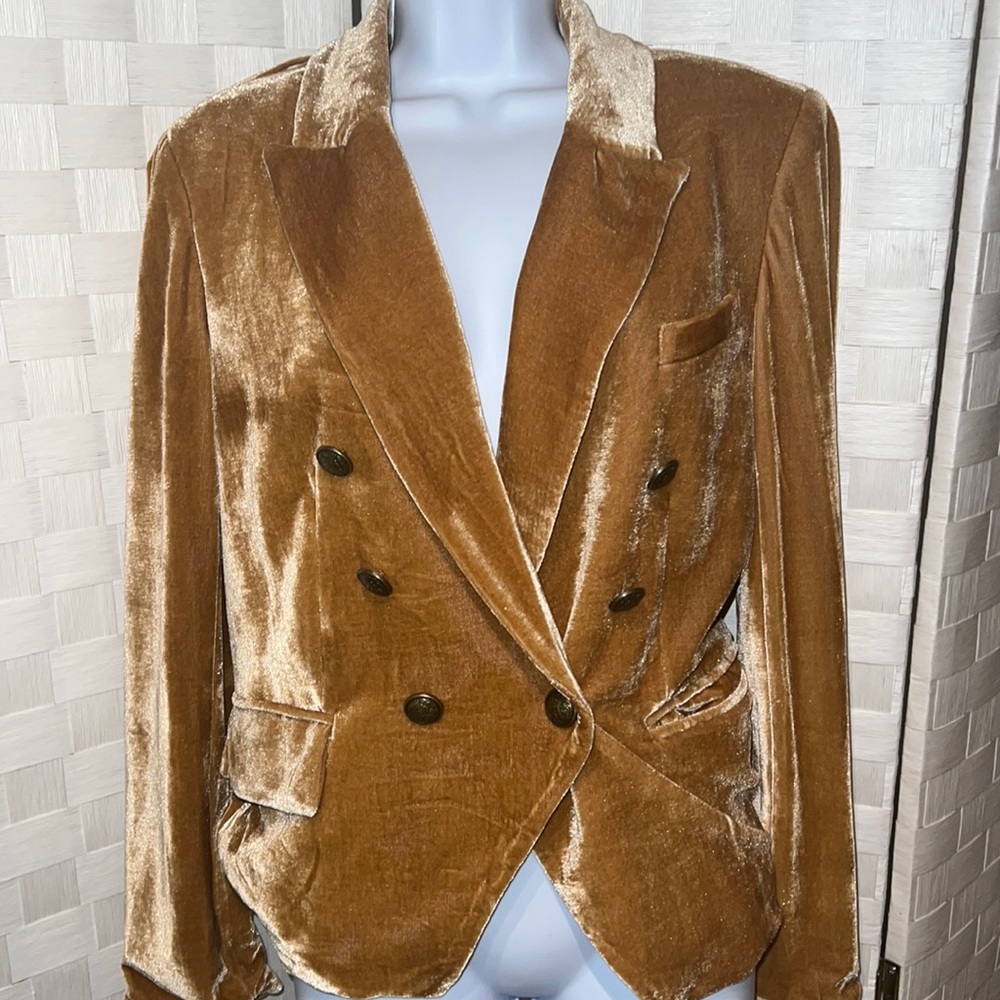 Rachel Zoe Double Breasted Velvet Gold Mustard Blazer Size M